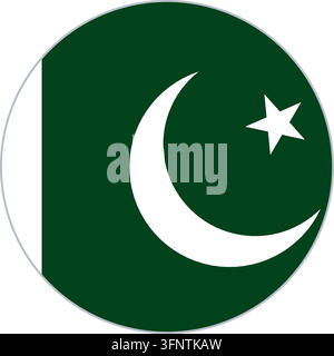 Round circular flag icon of Pakistan (Pakistan) in official colours, flat vector button, isolated on white background. Stock Vector