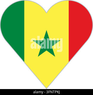 Heart shape in the national flag of Senegal (Senegal), official colours. Vector illustration for patriotic love, travel and holiday designs, isolated Stock Vector
