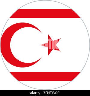 Round circular flag icon of Turkish Republic of Northern Cyprus (Türkische Republik Nordzypern) in official colours, flat vector button, isolated on w Stock Vector