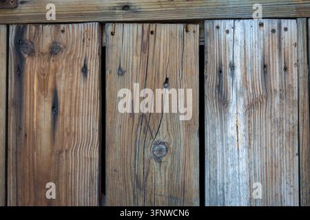Old Weathered Wooden Fence with Horizontal Rail and Knots – Rustic Natural Wood Texture Background Stock Photo