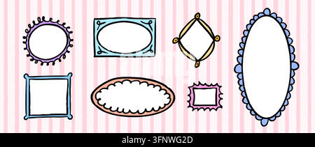 Hand drawn picture painting frames. Doodled photo image gallery border set. Quirky scribbled art frame layout composition. Sketched mood board collage template. Vector memory wall arrangement idea Stock Vector