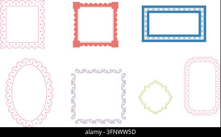 Decorative frame set featuring colorful border patterns for scrapbooking invitations and creative graphic design Stock Vector