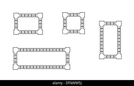 Decorative border frame set featuring ornate geometric patterns for invitation stationery and creative page layout Stock Vector