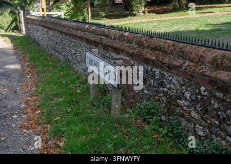 Chishill Road sign on the wall of Holy Trinity Church, Heydon, Cambridgeshire, 2026 Stock Photo