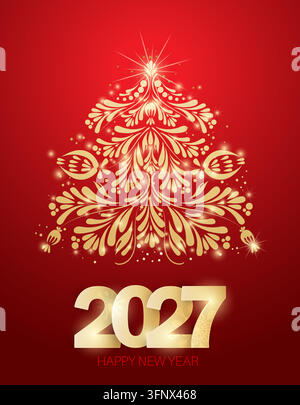 New Year 2027 vertical greeting card with cute zodiac sheep on flowers ...