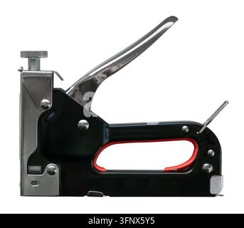 Isolated Manual Metal Staple Gun Hand Tool For Construction And Upholstery On White Background Stock Photo
