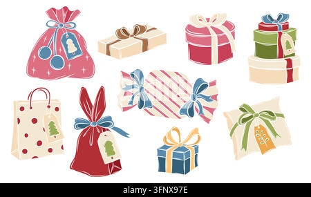 Vector set of Christmas gifts and wrapping Stock Vector