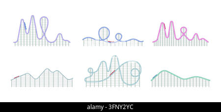 Roller coaster with loops and tracks 2D cartoon clip art set Stock Vector