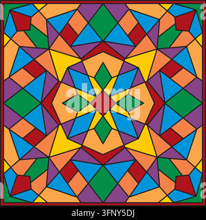 Vector colored Russian pattern. Tiles for walls, floors and stoves. Stained glass for boyars' mansions and royal palaces. Mosaic ornament Stock Vector