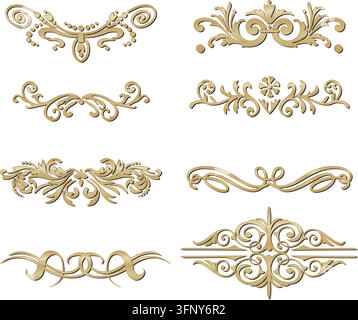 Vector set of gold monograms, heraldic ornaments. Designer text dividers. Patterns from lines. Letter border Stock Vector