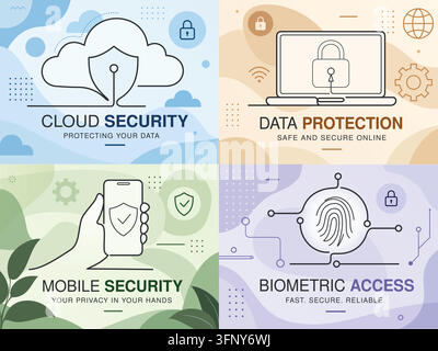 cybersecurity and data protection line icon set Stock Vector
