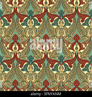 Vector seamless colorful gold arabic national ornament. Endless vegetable Pattern of eastern peoples of Asia, Africa, Persia, Iran, Iraq. Stock Vector