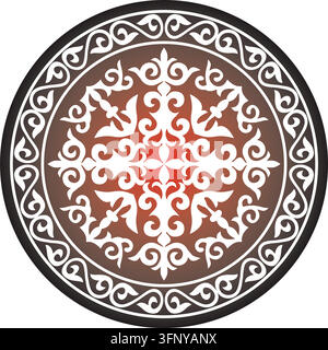 Vector red round kazakh ornament shanyrak. circle on the roof of the yurt. Patterns of the peoples of the great steppe. Asian border in a circle. Mong Stock Vector