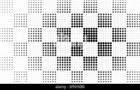 Geometric arrangement of grayscale dots creating square shapes and gradient effect on clean white surface. Stock Vector
