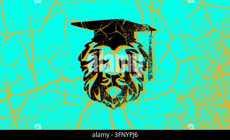 Lion in graduation cap, color vector illustration Stock Vector