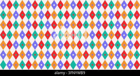 Vintage diamond pattern with circus-inspired harlequin design vector illustration pattern. Stock Vector