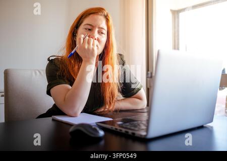 Woman having an emotional breakdown while working remotely on a computer Stock Photo