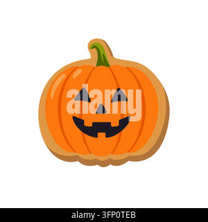 Halloween gingerbread cookie shaped like carved pumpkin Stock Vector