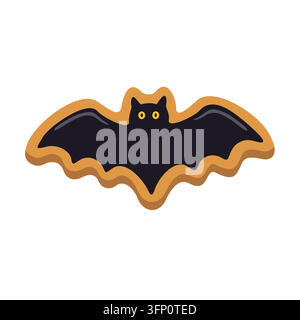 Halloween gingerbread cookie shaped like black bat Stock Vector