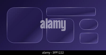 Sleek deep purple UI kit with glassmorphic cards and banners featuring luminous edges. Stock Vector