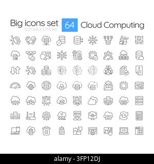 Cloud computing simple line icons set Stock Vector