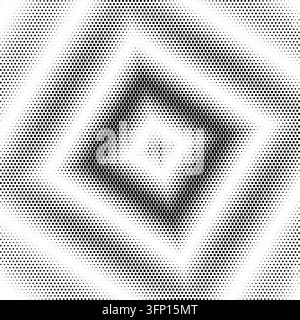Monochrome halftone effect using decreasing square sizes to create depth and motion in abstract black white design Stock Vector