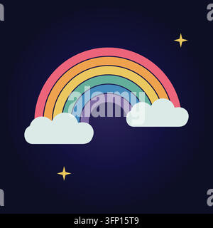 Minimalist rainbow graphic. Pastel color palette. Night sky theme with stars. Clean vector art design for web elements. Stock Vector