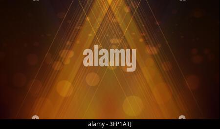 Abstract background featuring intersecting golden light rays and soft bokeh circles. Stock Photo