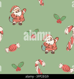 Santa Candy Seamless Christmas Pattern Stock Vector