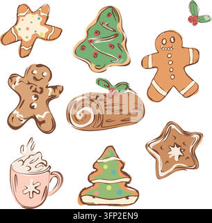 Hand Drawn Christmas Treats and Cookies Set Stock Vector