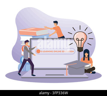 Featuring online learning with students and educational tools that promote digital education. Flat vector modern illustration Stock Vector