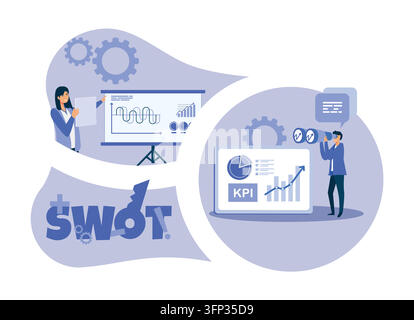 Depicting key business concepts including SWOT analysis and KPI tracking, symbolizing analytical and strategic decision-making for corporate success. Stock Vector