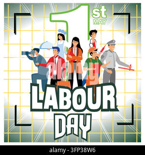 International Labour Day, celebrated on May 1st, showcasing various professions honoring workers' contributions to society. Flat vector modern illustr Stock Vector