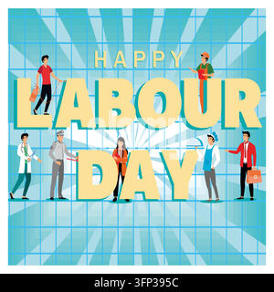 Celebrate Labour Day with this colorful showcasing professionals from various industries against a radiant background. Flat vector modern illustration Stock Vector