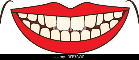 Cartoon Smiling Mouth with White Teeth and Red Lips Vector Stock Vector
