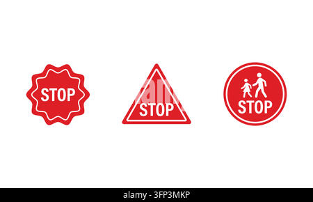 Stop sign icon set featuring various regulatory shapes for road safety messaging and public transportation web design Stock Vector