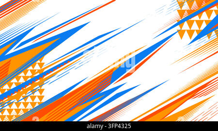 Blue and orange sport background with dynamic geometric patterns and abstract speed effect. Vector energetic athletic poster with triangle elements and vibrant movement lines for competition banners. Stock Vector