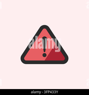 Red warning sign vector illustration with exclamation mark symbol inside triangular shape isolated on a clean white background Stock Vector