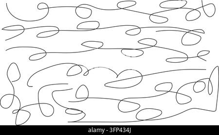 Continuous hand drawn strokes and curves forming modern decorative elements for creative and artistic projects. Stock Vector
