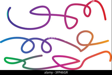 Whimsical neon doodle swirls, vibrant gradient stroke patterns, modern digital line art, minimalist graphic elements. Stock Vector