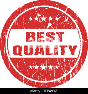 Best quality red round grunge rubber stamp with five stars on white background for product and service excellence. Stock Vector