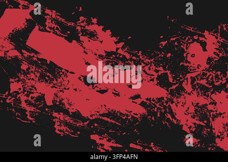 Red Grunge Brushstroke Texture on Black Background. Bold distressed rough vector texture. Scary horror red banner. Abstract damaged flat retro texture Stock Vector