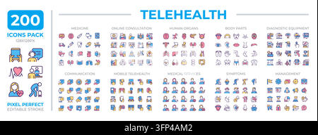 Telehealth colorful icons set collection Stock Vector