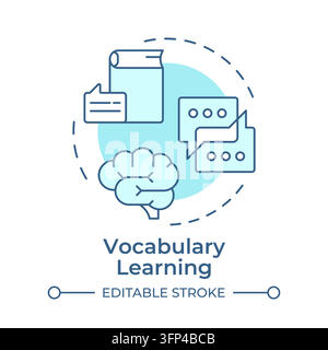 Vocabulary learning monochrome blue concept icon Stock Vector