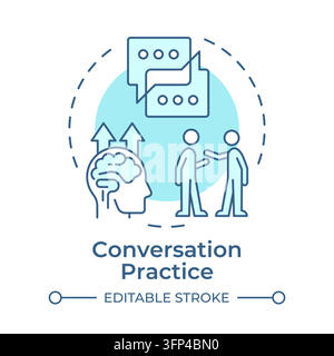 Conversation practice monochrome blue concept icon Stock Vector
