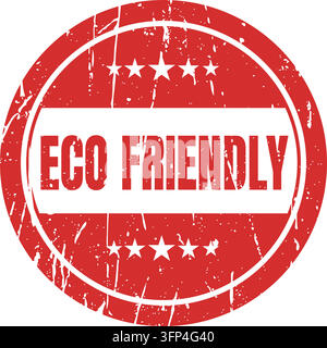 Grunge red round stamp with word eco friendly and five stars. rubber stamp on white paper. suitable for environmental projects. Stock Vector