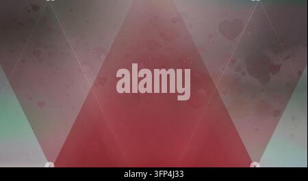 Abstract red background featuring geometric white lines creating triangles and subtle blurred heart shapes scattered throughout. Stock Photo