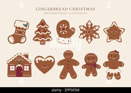 Gingerbread Christmas Illustration Set Stock Vector