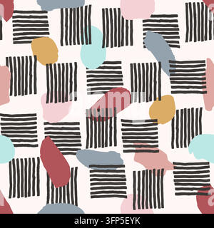 Abstract black textured square with shapes pattern Stock Vector