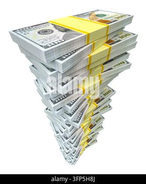 Stacks of 100 dollar bills arranged in tower representing wealth and financial success Stock Photo